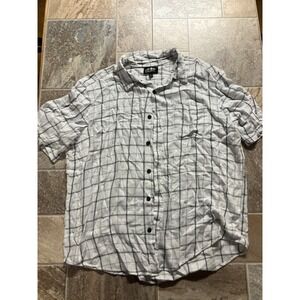 Pacific Outfitters Mens XL Plaid Short Sleeve Button Up Shirt White Black Casual
